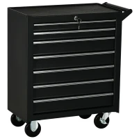 DURHAND 7-Drawer Rolling Tool Chest on Wheels, Lockable Tool Cabinet with Side Handle, Metal Tool Box Trolley for Garage, Workshop, Matte Black(m-11)