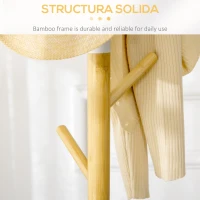 HOMCOM Cuier Vertical cu 8 Cârlige cu Bază Rotundă din Bambus, Lemn și Metal, Ø37,8x175,6 cm, Lemn Natural(m-6)