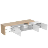 Modern LED Lighting TV Unit with Storage Glass Shelves, High-Gloss Finish, TV Cabinet for Bedroom, Living Room, 192.5x39x42 cm, White(m-7)