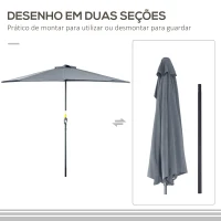 Outsunny Chapéu de Sol Semicircular 269x138x236cm Chapéu de Sol à Manivela para Jardim Terraço Pátio Piscina Cinza(m-6)