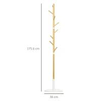 HOMCOM Cuier Vertical cu 8 Cârlige cu Bază Rotundă din Bambus, Lemn și Metal, Ø37,8x175,6 cm, Lemn Natural(m-3)