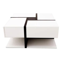 Square Coffee Table with 4 Drawers, Unique Pattern and Bottom Storage, 78x78x36 cm, White(m-2)