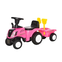 HOMCOM Trator para Crianças de 12-36 Meses com Reboque Removível Carro Andador com Buzina Farol Pá e Ancinho Carga 25kg 91x29x44cm Rosa(m-10)