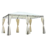 Outsunny Pérgola para jardim 4x3x2.55m Tecido Poliéster Resistente aos Raios UV Marco de Ferro com Parede Lateral Cor Creme(m-1)