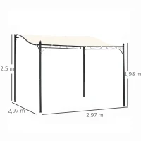 Outsunny Pérgola de Jardim 3x3m Pérgola Montada na Parede com Toldo e 16 Orifícios de Drenagem Metal e Poliéster Creme(m-3)