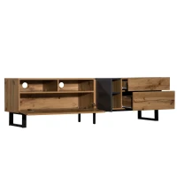Wood TV Stand with Storage Compartments, and Grain Finish, 180x50x38 cm, Natural(m-11)