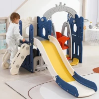 5-in-1 Kids Outdoor Play Equipment with Slide, Climbing Toy, Swing, Basketball Hoop, and Storage, 157x150x120 cm, Blue(m-4)