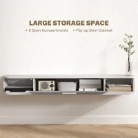 HOMCOM Mobilier TV Suspendat cu 2 Rafturi Deschise și un Dulăpior cu Ușă Rabatabilă, 120x26x16 cm, Gri(m-5)