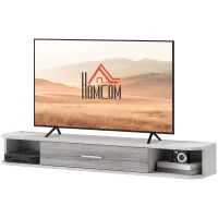 HOMCOM Mobilier TV Suspendat cu 2 Rafturi Deschise și un Dulăpior cu Ușă Rabatabilă, 120x26x16 cm, Gri(m-10)