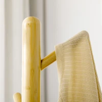 HOMCOM Cuier Vertical cu 8 Cârlige cu Bază Rotundă din Bambus, Lemn și Metal, Ø37,8x175,6 cm, Lemn Natural(m-8)