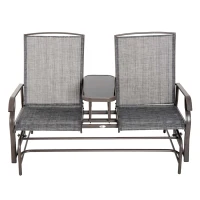 Outsunny Banco Baloiço de 2 Lugares Banco Inclinável para Jardim  Pátio em Tecido de Metal e Textilene 148x81x100cm Marrom e Cinza(m-10)