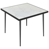 Outsunny Square Garden Table, Outdoor Dining Table for 4 with Marble Effect Tempered Glass Top and Steel Frame for Patio, White(m-1)