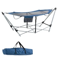 Outsunny Rede de Jardim com Suporte Dobrável com Cama de Tecido Oxford e Malha Respirável Bolso de Armazenagem e Bolsa de Transporte 235,5x82x90,5cm Azul e Prata(m-10)