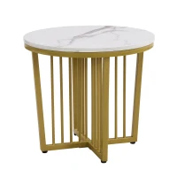 Modern Nesting Coffee Table Set, High Gloss Marble Look with Golden Iron Legs, 2 Piece Set, White(m-10)
