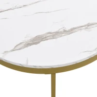 Round Nesting Marble Coffee Table with Storage Drawers, High Gloss Tabletops, Golden Metal Frame, 70x70x45 cm/50x50x38.5 cm, White(m-9)