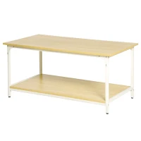 HOMCOM Mesa de Centro para Sala de Estar Moderna Mesa de Centro com Prateleira de Armazenamento Pés Ajustáveis e Estrutura de Aço para Escritório 100x54x45,8cm Natural(m-13)