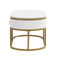 Oval Coffee Table with Marble Look, Golden Iron Frame, Drawers, and Shelves, 100x50x45 cm, White(m-14)