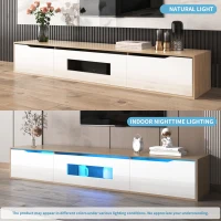 High Gloss Modern TV Stand with LED Lights, Versatile Mounting Options, 180x35x30 cm, White(m-7)