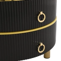 2-in-1 Marble Coffee Table with Storage, Glossy Tops, 2 Sliding Drawers, Side Tables for Living Room, 70x70x46/50x50x40 cm, White+Black(m-10)