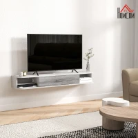 HOMCOM Mobilier TV Suspendat cu 2 Rafturi Deschise și un Dulăpior cu Ușă Rabatabilă, 120x26x16 cm, Gri(m-2)