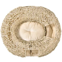 PawHut Cama para Gatos de Vime PE 78x69x22cm Cama para Gatos com Almofada Suave 3 Orifícios de Acesso e Canal em Forma de Anel Natural(m-11)