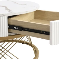 Elegant Nesting Coffee Table Set, Marble Look with Gold Decor, Side Tables for Living Room with Drawers - 70x70x45 cm + 50x50x40 cm, Black(m-10)