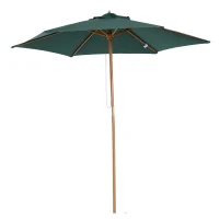 Outsunny Chapéu de Sol Ø250x230cm Chapéu de Sol com Mastro de Madeira com 6 Hastes Sistema de Polia com Fixação para Jardim Pátio Terraço Verde(m-13)