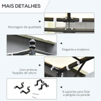 Outsunny Pérgola de Jardim 3x3m Pérgola Montada na Parede com Toldo e 16 Orifícios de Drenagem Metal e Poliéster Creme(m-6)