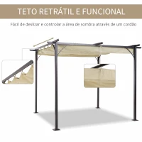 Outsunny Pérgola para Jardim 3x3m com Telhado Retrátil Tecido de Poliéster Resistente à Água e UV(m-5)