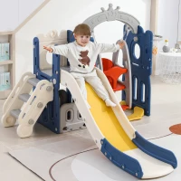 5-in-1 Kids Outdoor Play Equipment with Slide, Climbing Toy, Swing, Basketball Hoop, and Storage, 157x150x120 cm, Blue(m-1)