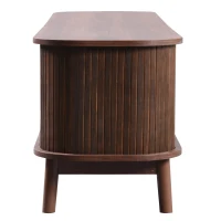 Natural Walnut Modern TV Stand with Rattan Drawers, Solid Wood Doors and Storage Solution, 170x39.5x46 cm, Natural(m-9)