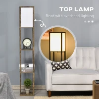 HOMCOM Lampă de Podea cu 3 Rafturi Integrate, Design Modern din MDF, 26x26x160 cm, Lemn Natural(m-5)