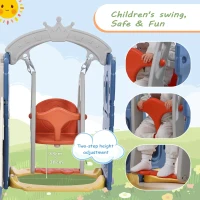 5-in-1 Kids Outdoor Play Equipment with Slide, Climbing Toy, Swing, Basketball Hoop, and Storage, 157x150x120 cm, Blue(m-9)