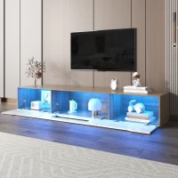 High Gloss Modern TV Stand with LED Lights, Versatile Mounting Options, 180x35x30 cm, White(m-6)
