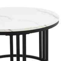 2-in-1 Marble Coffee Table with Storage, Glossy Tops, 2 Sliding Drawers, Side Tables for Living Room, 70x70x46/50x50x40 cm, White+Black(m-8)