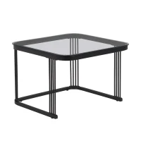 Set of 2 Marble Coffee Table with Black Legs and Drawers, Nesting Coffee Table with High-Gloss Tabletops, 60x60x42 cm+50x50x33.5 cm, Black(m-11)