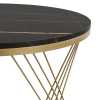 Elegant Nesting Coffee Table Set, Marble Look with Gold Decor, Side Tables for Living Room with Drawers - 70x70x45 cm + 50x50x40 cm, Black(m-7)