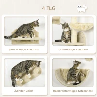 PawHut Klimmuur-Set voor Katten, 4-Delig, Drielaags Platform, Ladder, Spaanplaat, Beige(m-5)