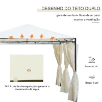 Outsunny Pérgola para jardim 4x3x2.55m Tecido Poliéster Resistente aos Raios UV Marco de Ferro com Parede Lateral Cor Creme(m-4)
