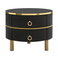 2-in-1 Marble Coffee Table with Storage, Glossy Tops, 2 Sliding Drawers, Side Tables for Living Room, 70x70x46/50x50x40 cm, White+Black(m-13)