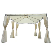 Outsunny Pérgola para jardim 4x3x2.55m Tecido Poliéster Resistente aos Raios UV Marco de Ferro com Parede Lateral Cor Creme(m-10)