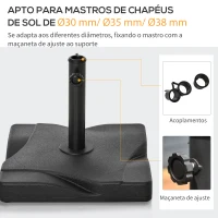 Outsunny Base para Chapéu de Sol Quadrada Suporte para Chapéu de Sol para Mastros com Diámetro de 30mm 35mm e 38mm 41,5x41,5x35cm Preto(m-5)