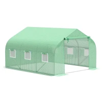 Outsunny Cobertura de Estufa de Túnel 3,5x3x2m Cobertura de Substituição de Estufa Polietileno com 6 Janelas e Portas Enroláveis Proteção de Plantas para Jardim Verde(m-11)