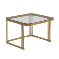 High-Gloss Marble and Glass Nesting Coffee Table with Storage, Handles, Tabletops with Gold Decoration, 60x60x45 cm/50x50x34 cm, White(m-14)
