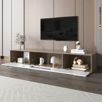 High Gloss Modern TV Stand with LED Lights, Versatile Mounting Options, 180x35x30 cm, White(m-5)