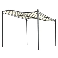 Outsunny Pérgola de Jardim 3x3m Pérgola Montada na Parede com Toldo e 16 Orifícios de Drenagem Metal e Poliéster Creme(m-10)