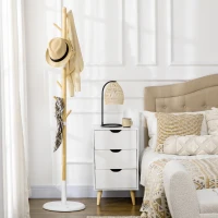 HOMCOM Cuier Vertical cu 8 Cârlige cu Bază Rotundă din Bambus, Lemn și Metal, Ø37,8x175,6 cm, Lemn Natural(m-7)