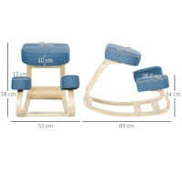 Vinsetto Scaun Ergonomic cu Suport pentru Genunchi din Lemn de Mesteacăn, 51x69x58 cm, Albastru(m-3)