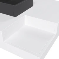 Glossy Lift Top Coffee Table with Removable Storage Box and LED Light Effect, 72x72x30 cm, White(m-6)