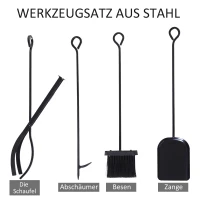 Outsunny Platzsparender Metall-Kaminholzhalter für innen und außen mit Schaufel, Bürste, Schürhaken und Zange, 34x34x111cm, Schwarz(m-4)
